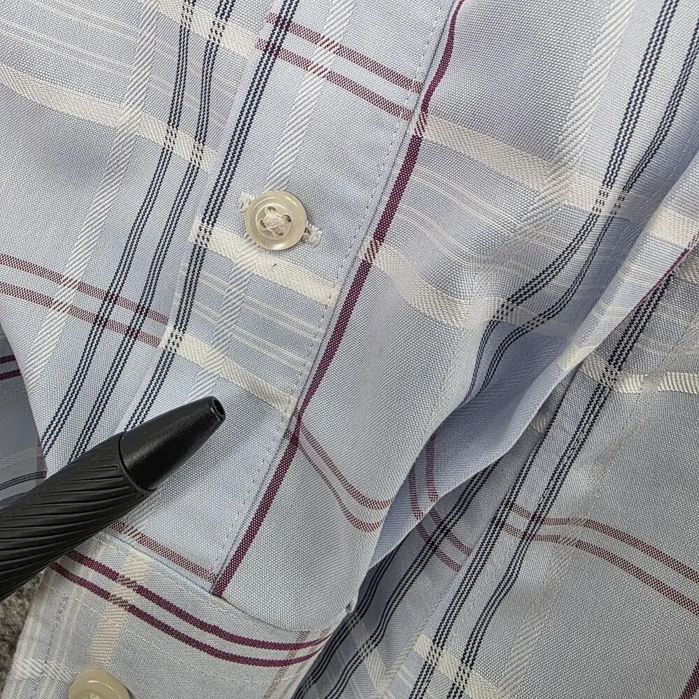 Nordstrom Mens Shop Dress Shirt Mens 17 Blue Plaid Classic Fit Point Collar